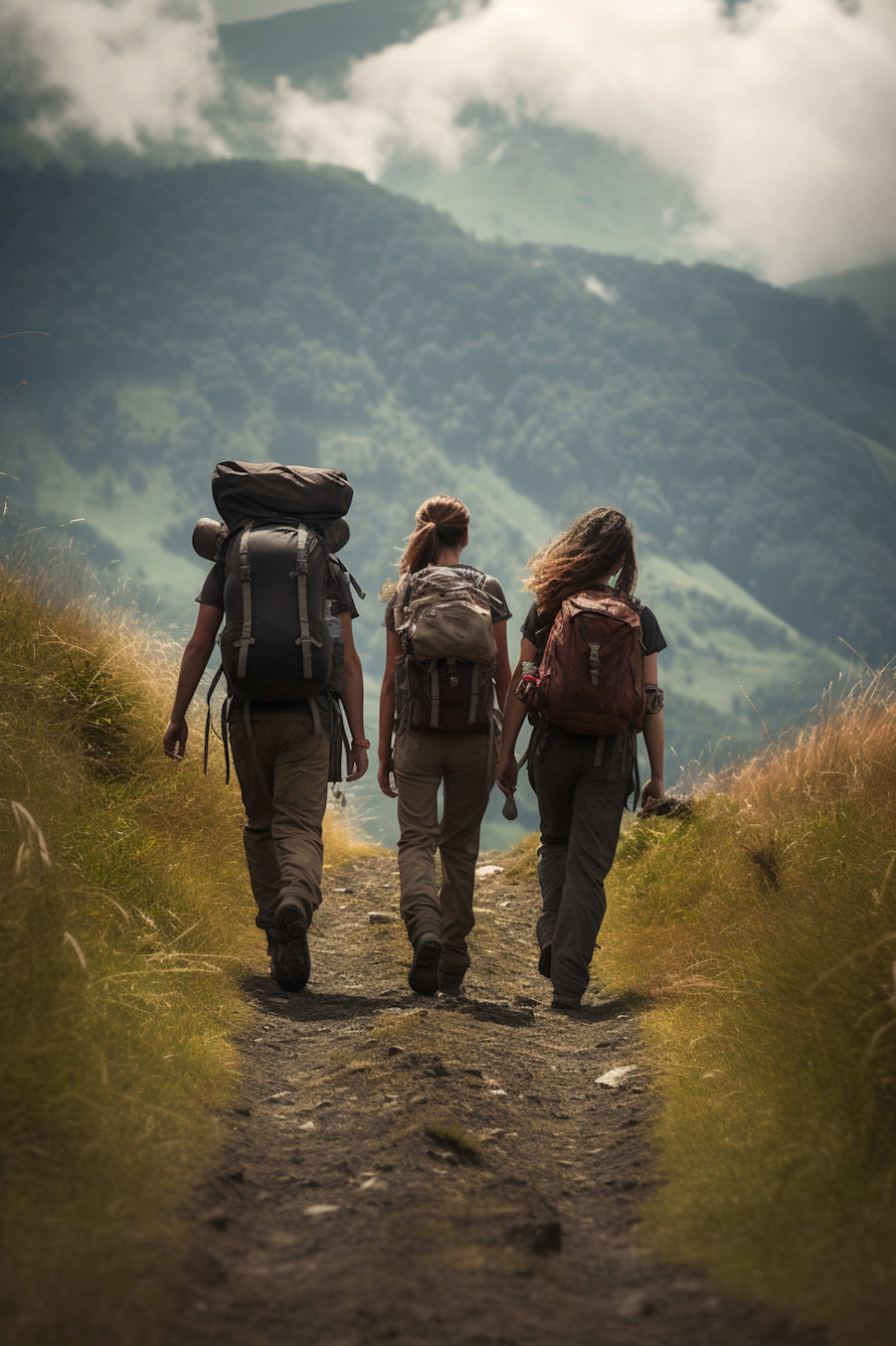 Serene Mountain Trek: Companions on the Trail