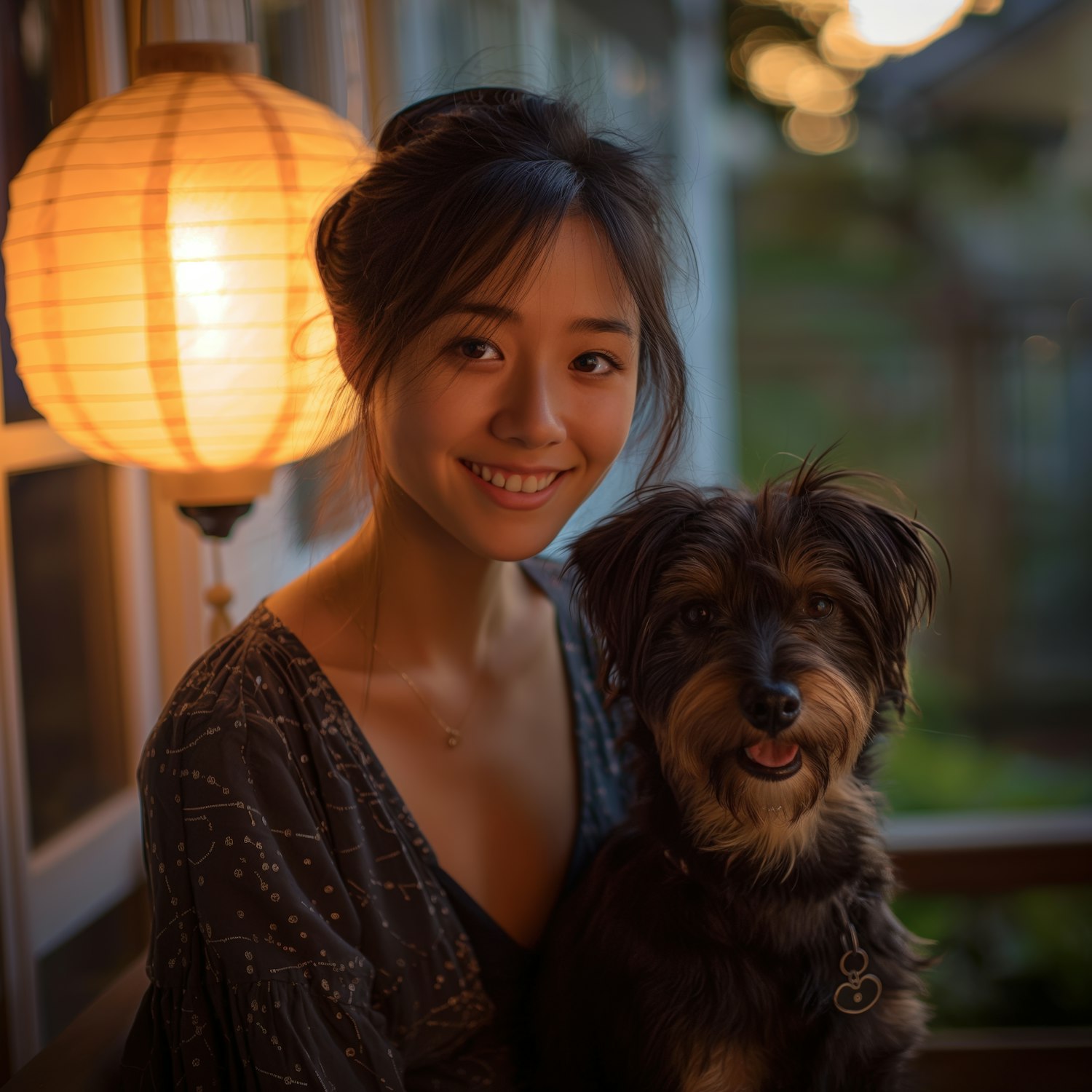 Woman with Dog and Lantern