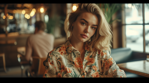 Contemplative Young Woman in Floral Shirt