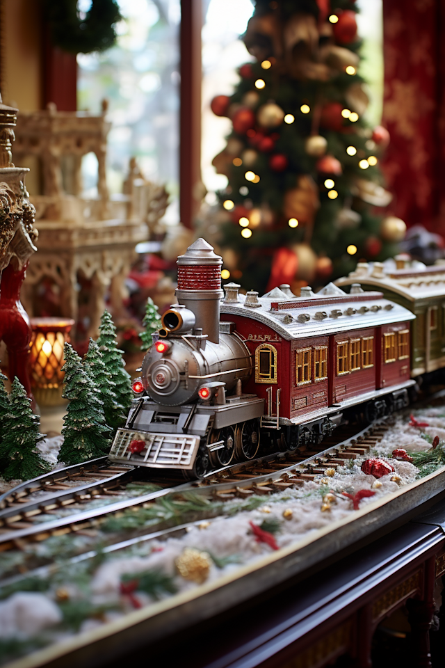 Festive Miniature Christmas Train Display