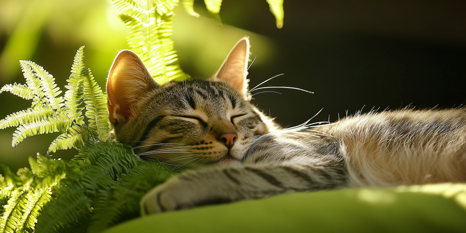 Sleeping Tabby Cat in Ferns