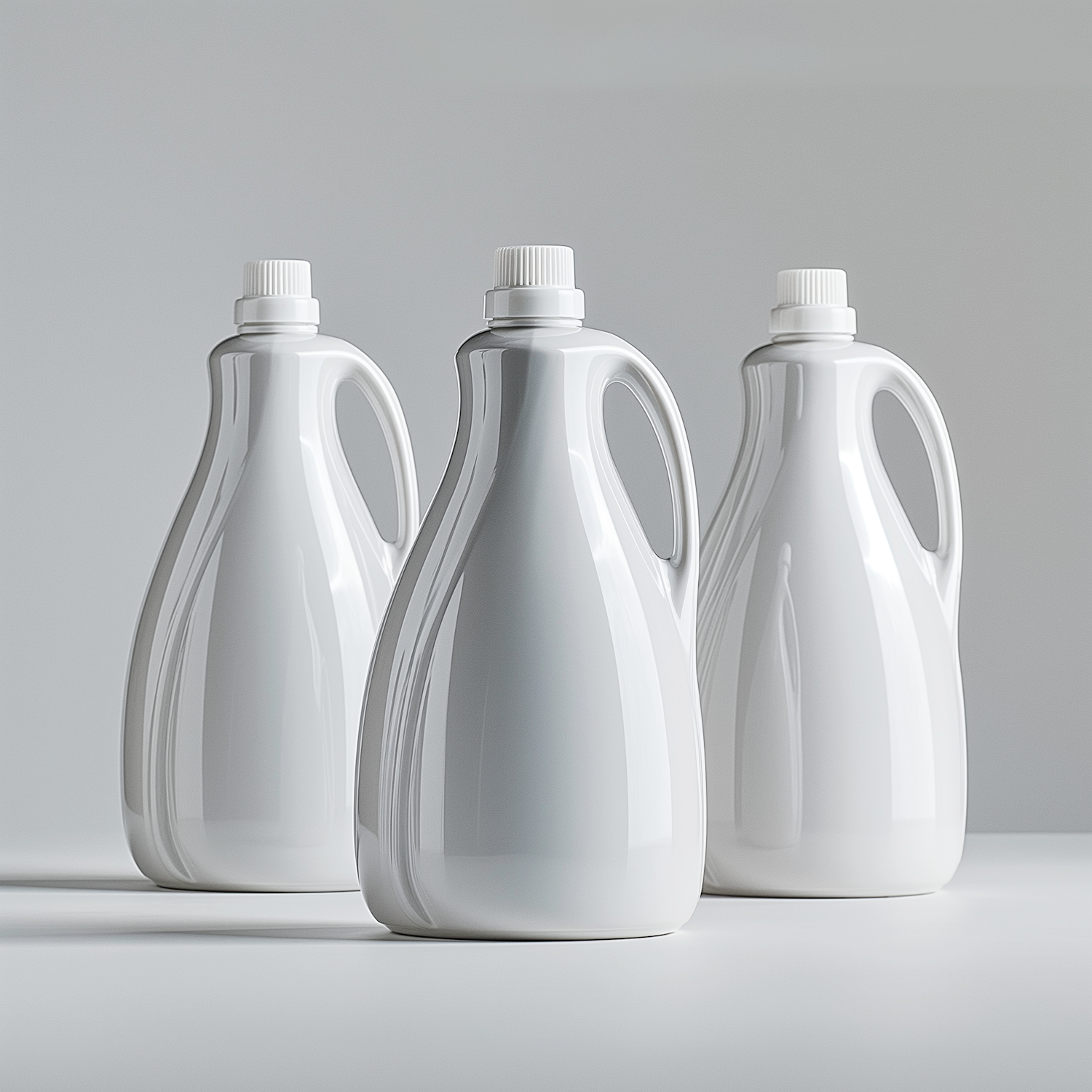 Minimalist Detergent Bottles on Gray Backdrop