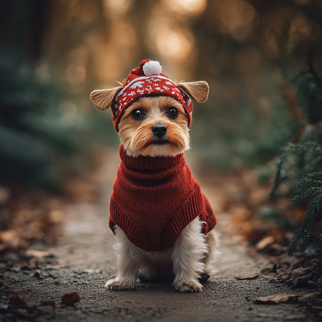 Festive Dog in Forest