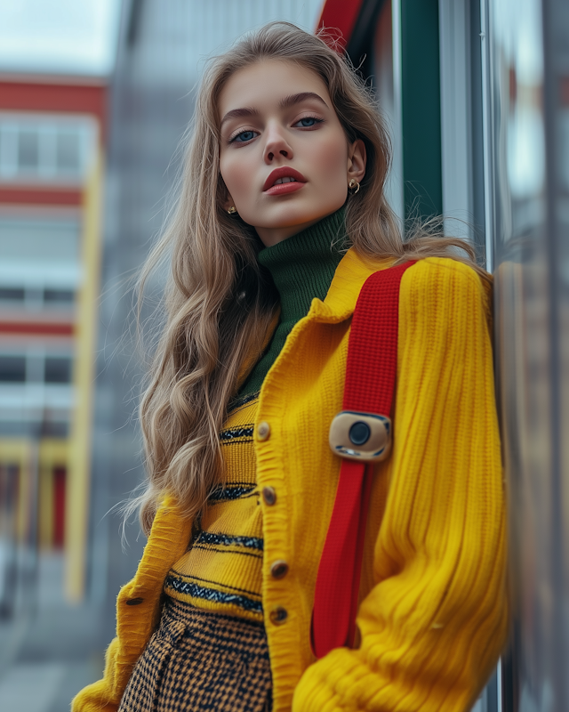 Young Woman in Vibrant Yellow Cardigan