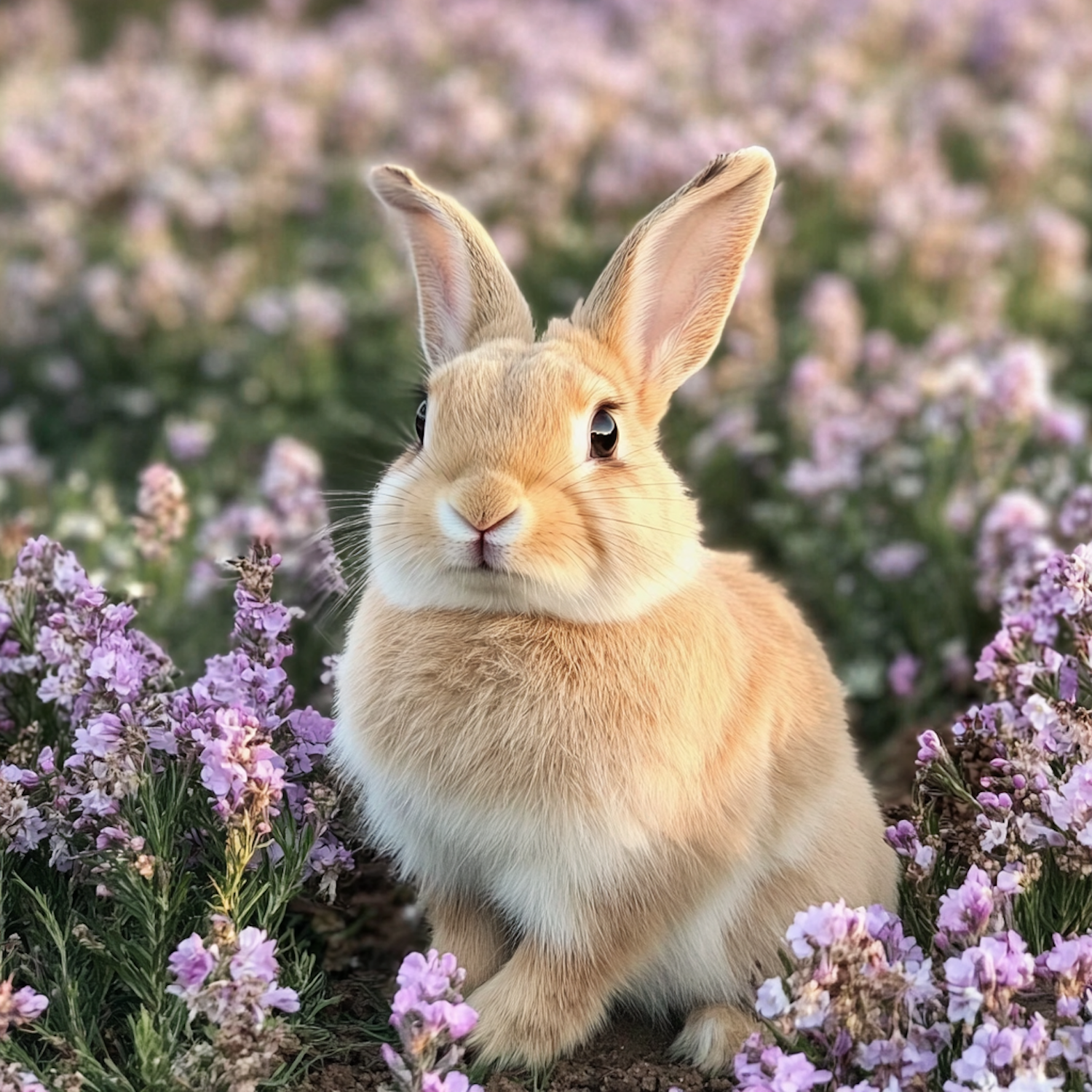 Rabbit in a Field of Purple Flowers