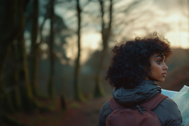 Young Woman Exploring Forest