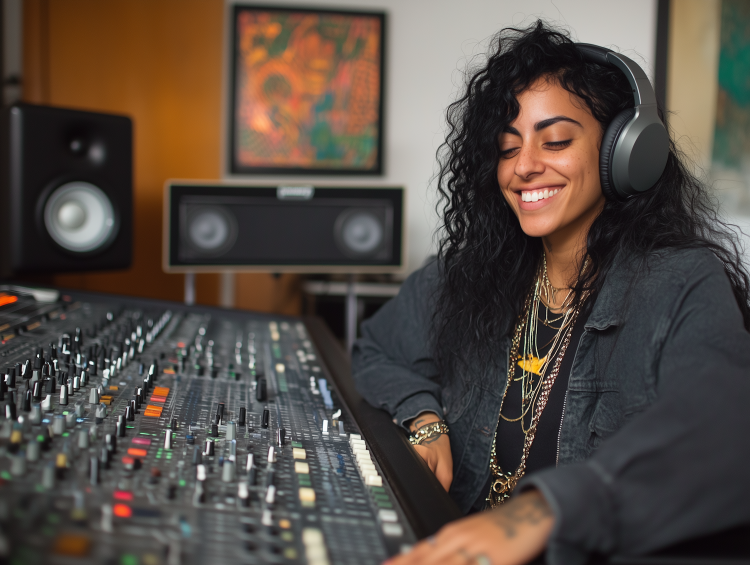 Woman at Audio Mixing Console