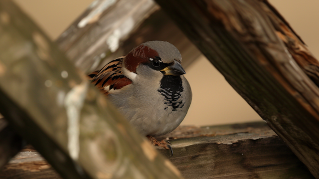 Sparrow on Wooden Structure