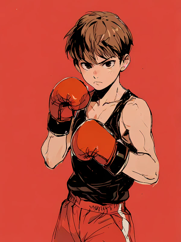 Young Boxer in Fighting Stance