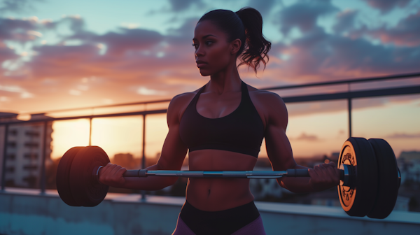 African-American Woman Sunset Workout