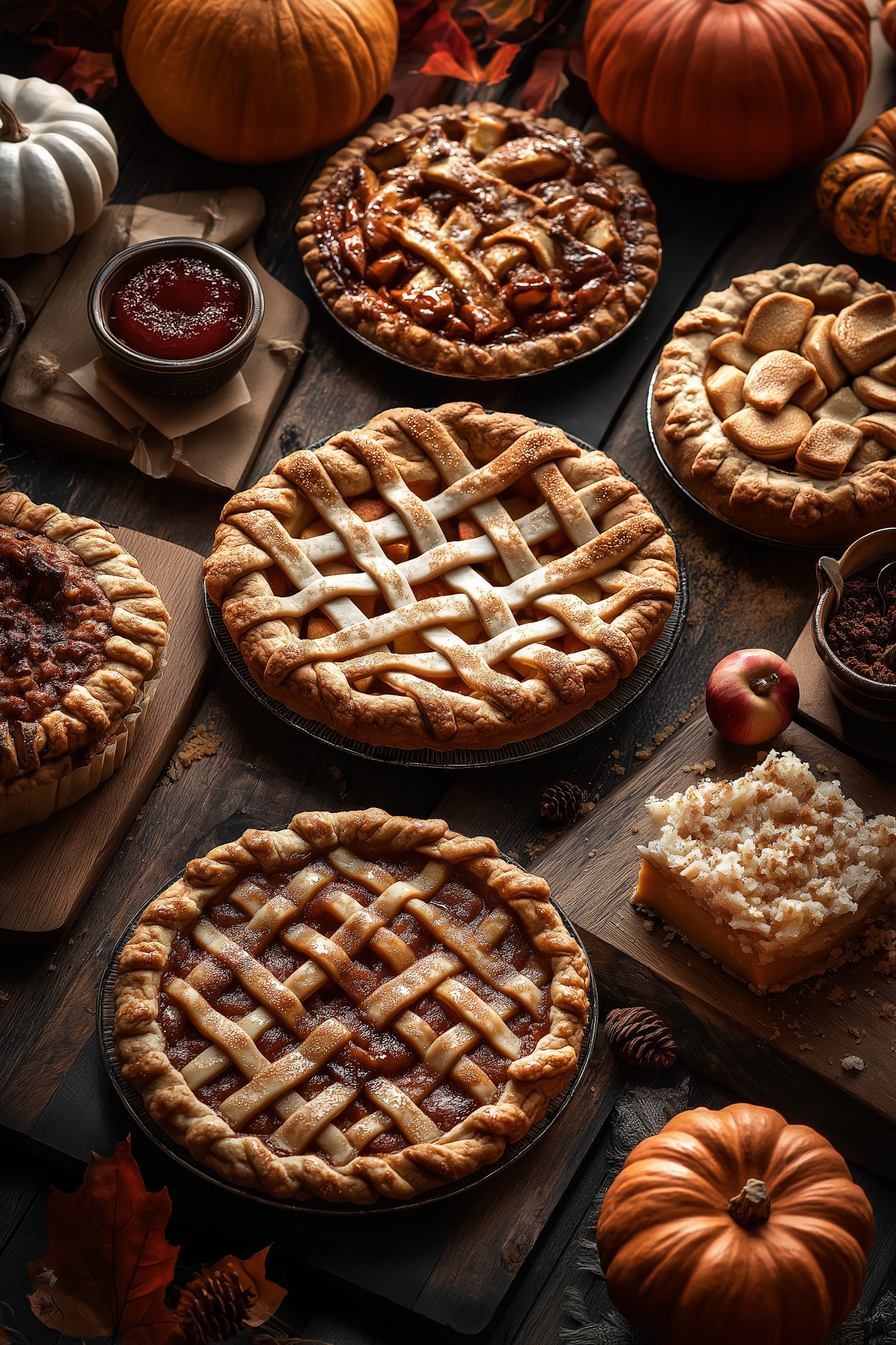 Autumnal Pies on Rustic Table