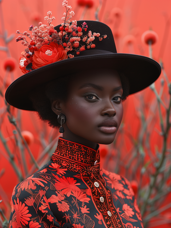 Elegant Black Woman in Floral Outfit