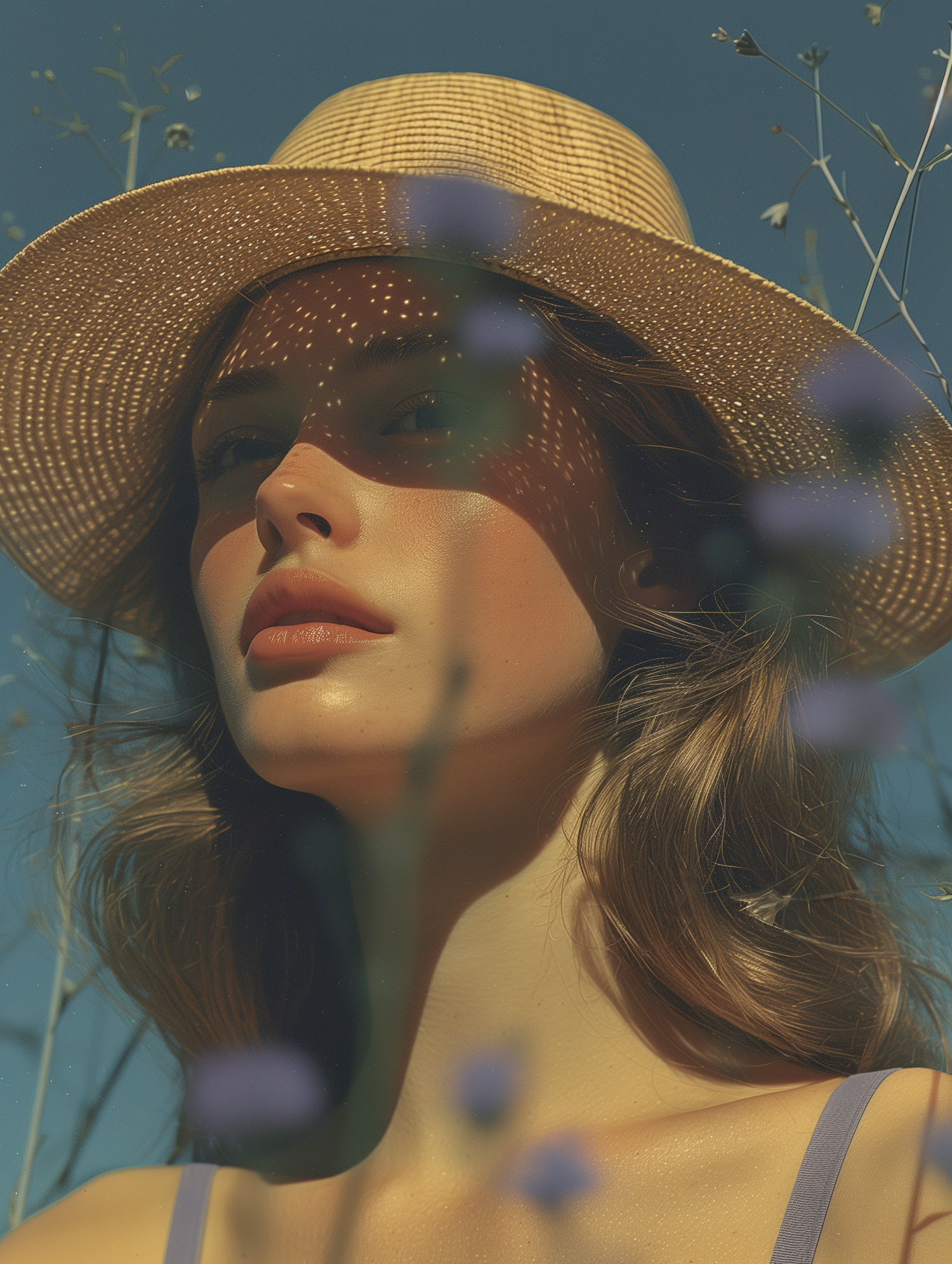 Tranquil Portrait of a Young Woman with Straw Hat