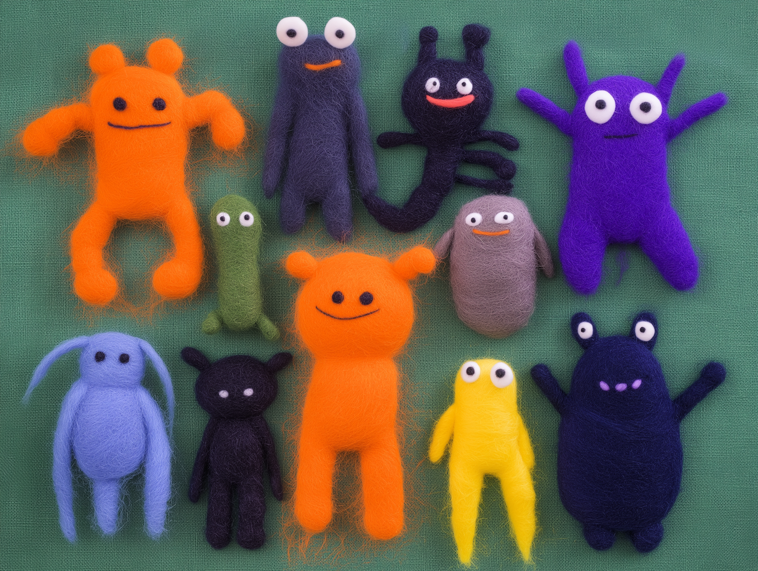 Colorful Felted Wool Creatures