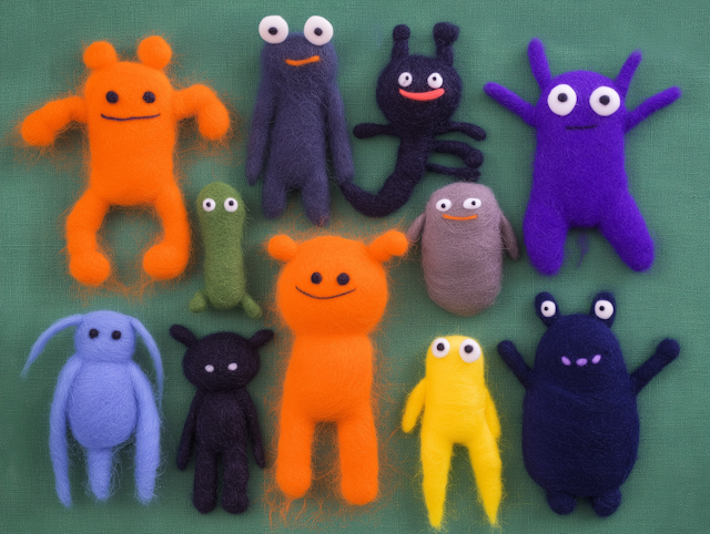 Colorful Felted Wool Creatures