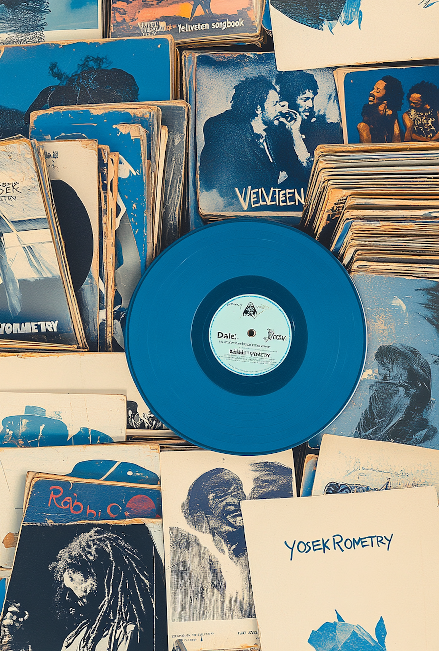 Vintage Music Album Covers with Blue Vinyl