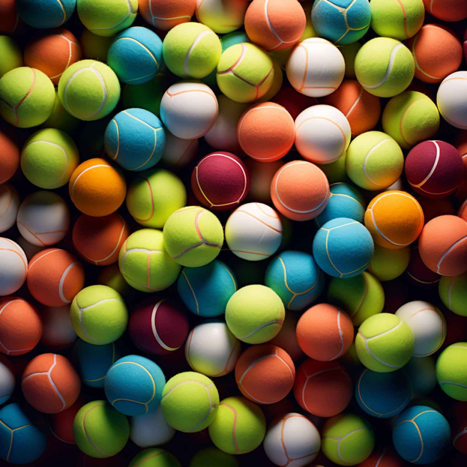 Vibrant Mosaic of Multicolored Tennis Balls