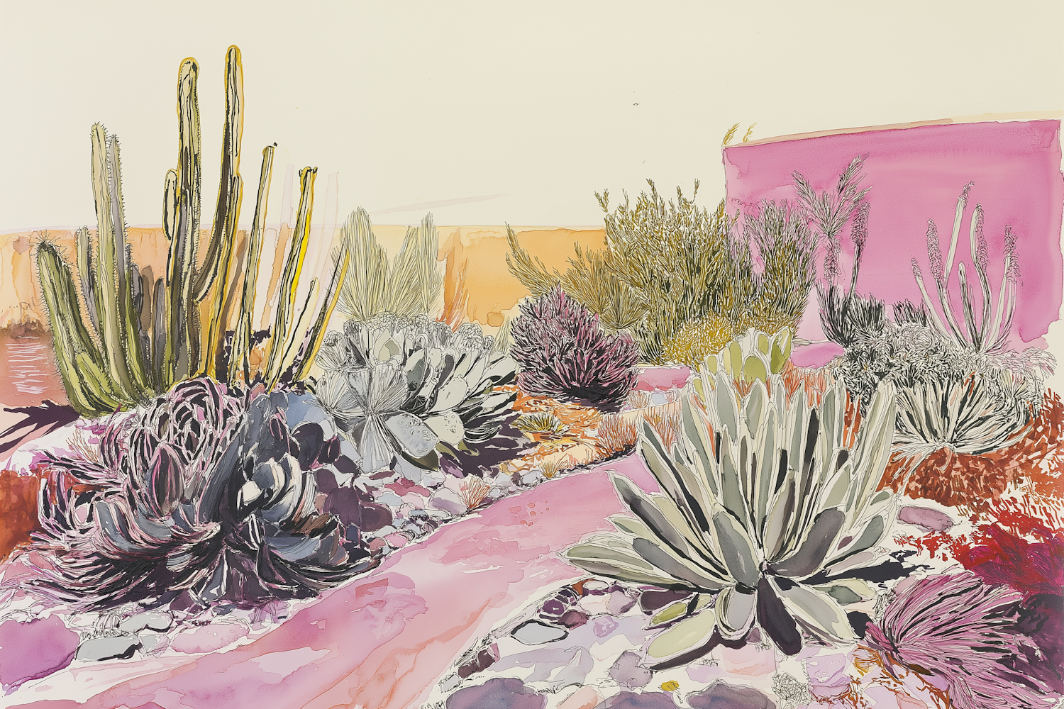 Stylized Vibrant Desert Flora Artwork