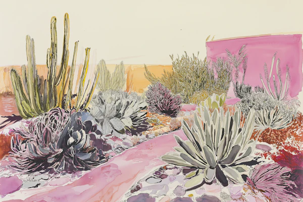 Stylized Vibrant Desert Flora Artwork
