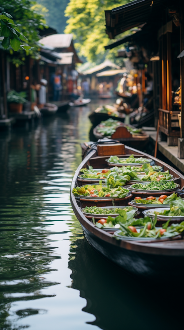 Serene Canal Market with Salad Boat