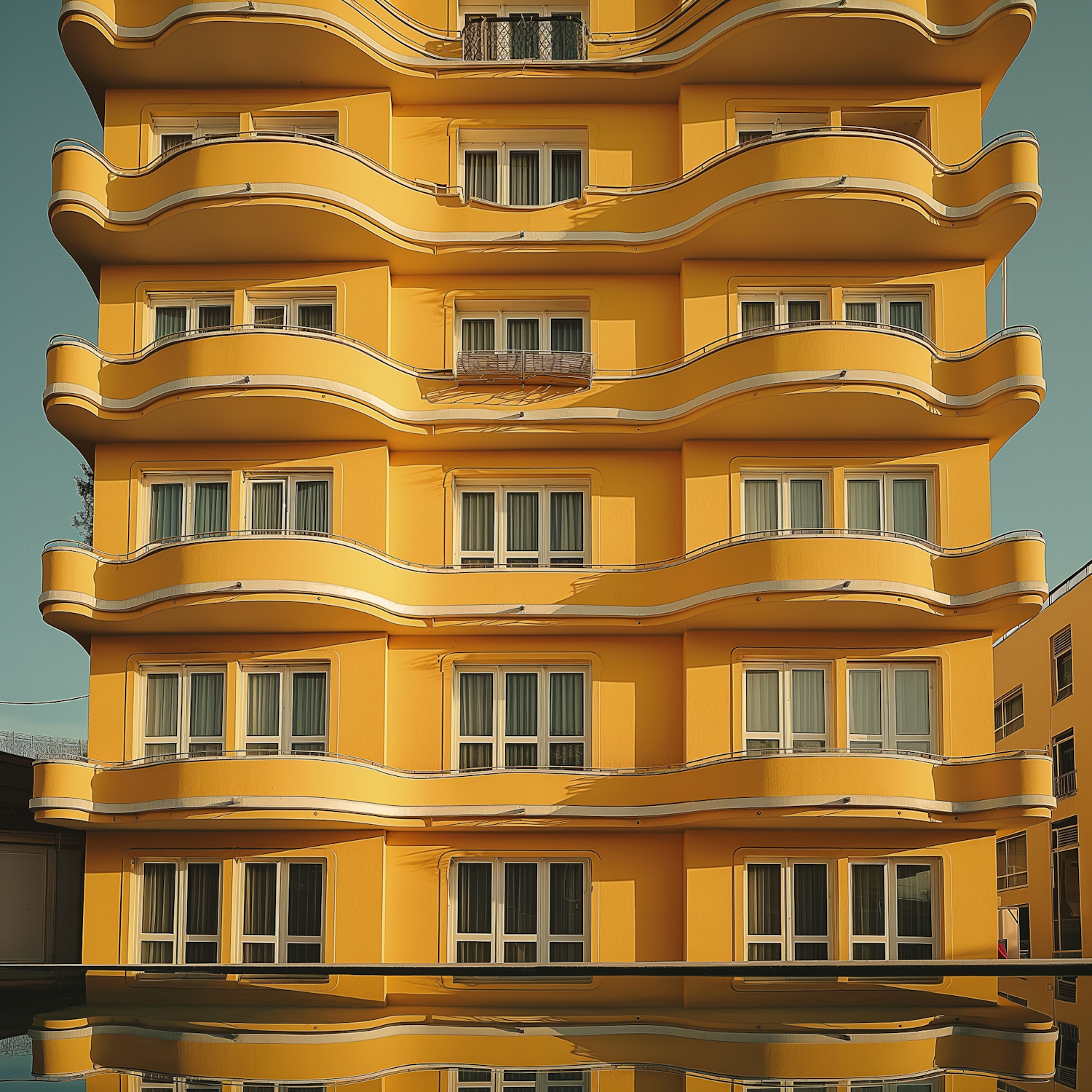 Vibrant Yellow Curvilinear Apartment Building