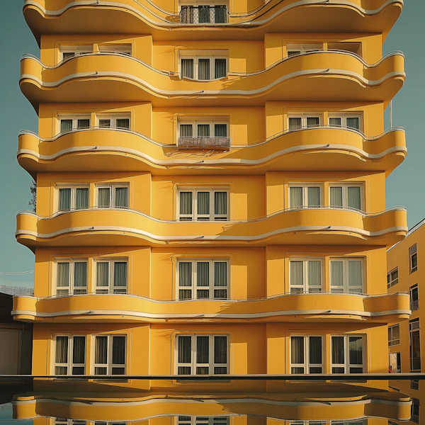 Vibrant Yellow Curvilinear Apartment Building