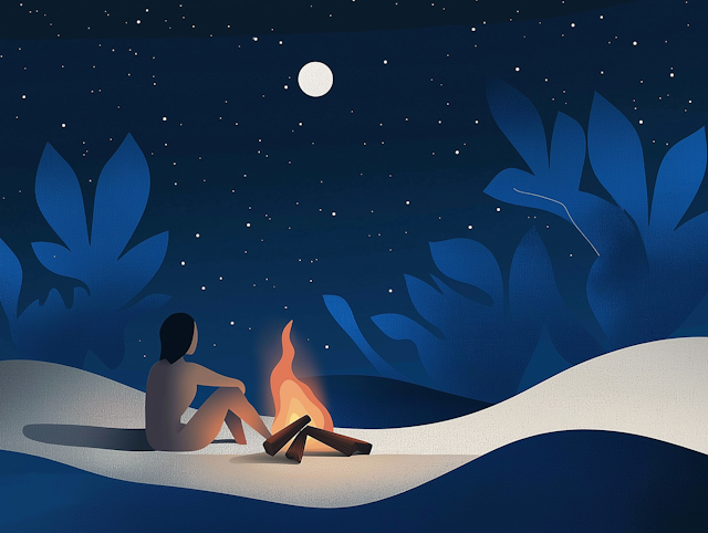 Serene Beachside Campfire Night