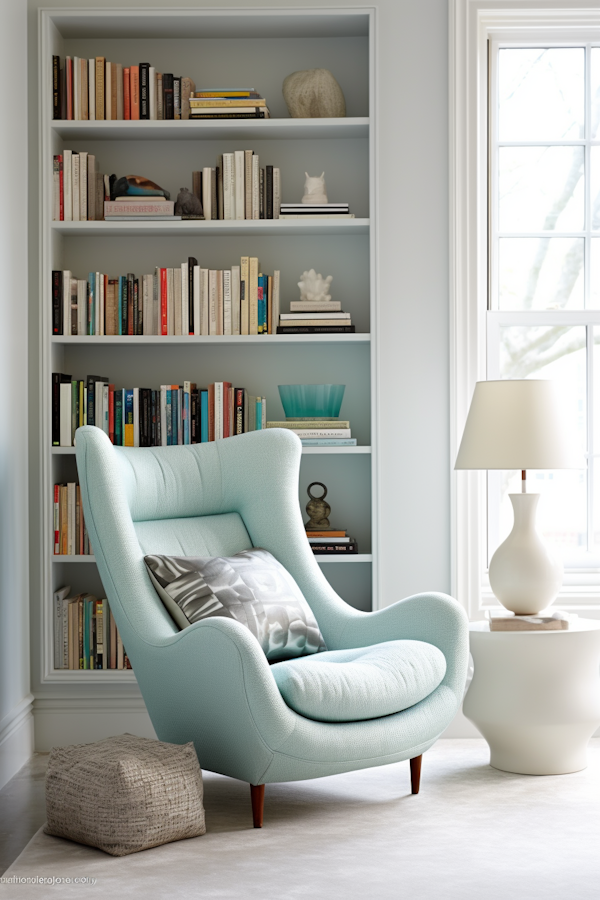 Serene Blue Armchair in Cozy Reading Nook