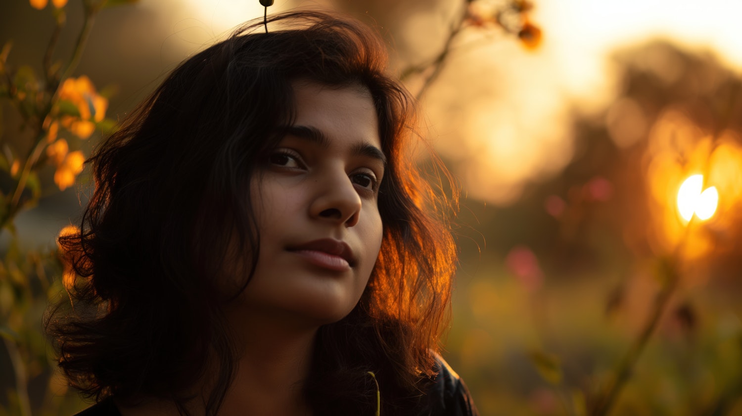 Contemplative Young Woman at Golden Hour