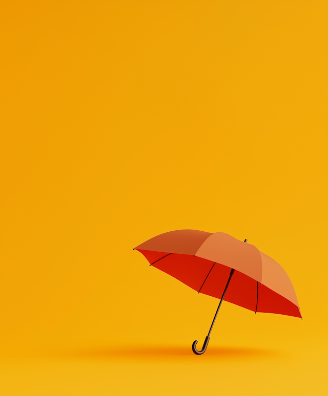 Vivid Red Umbrella Against Orange Background