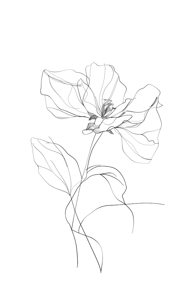 Delicate Line Drawing of a Flower