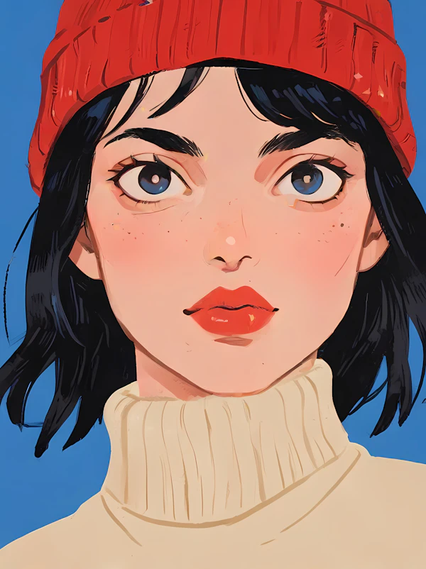 Stylized Portrait with Red Beanie