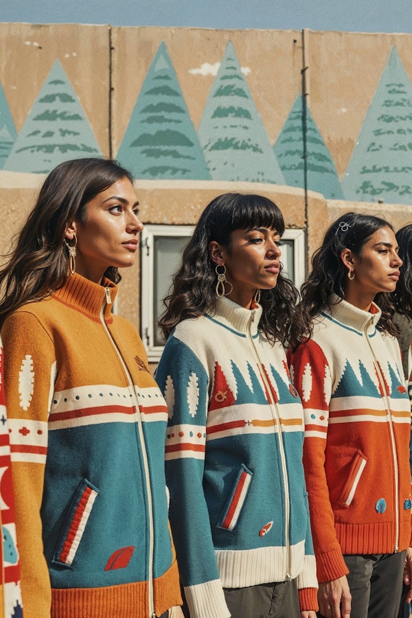 Three Women in Patterned Sweaters