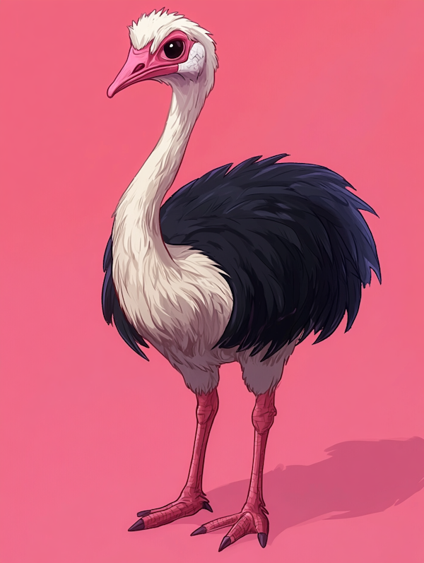 Stylized Ostrich on Pink Background