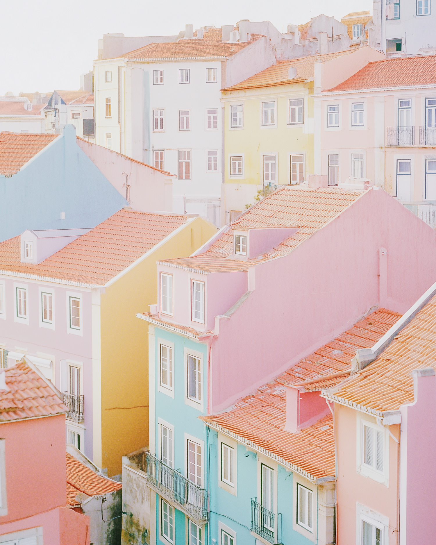 Charming Urban Scene with Pastel Buildings