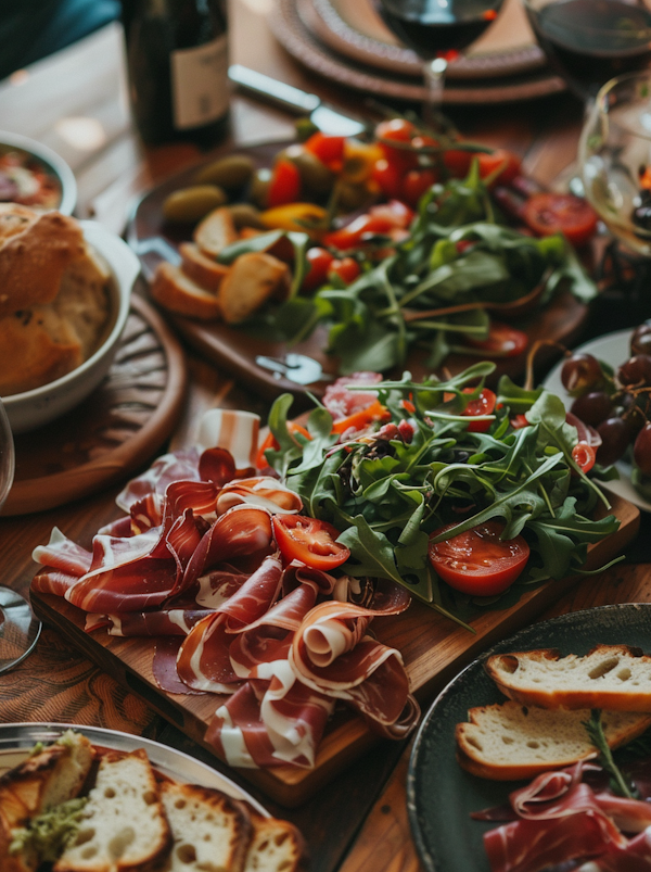 Gourmet Food Feast on Wooden Table