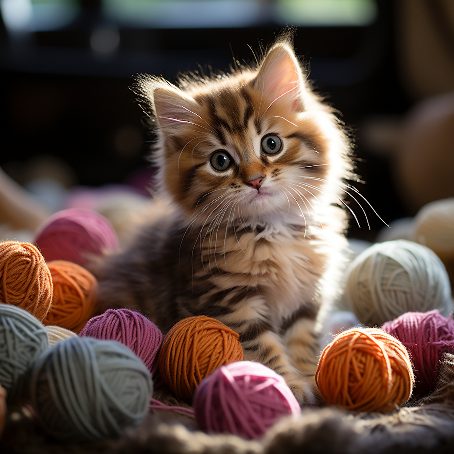 Patchwork Whiskers Amidst Kaleidoscopic Yarn