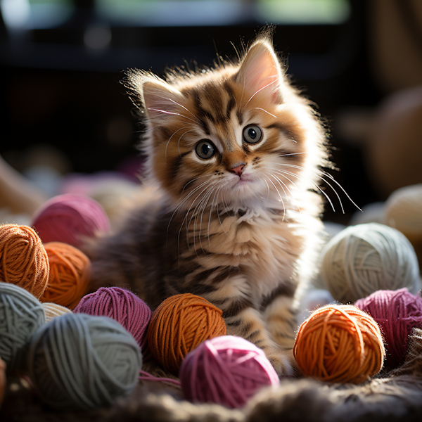 Patchwork Whiskers Amidst Kaleidoscopic Yarn