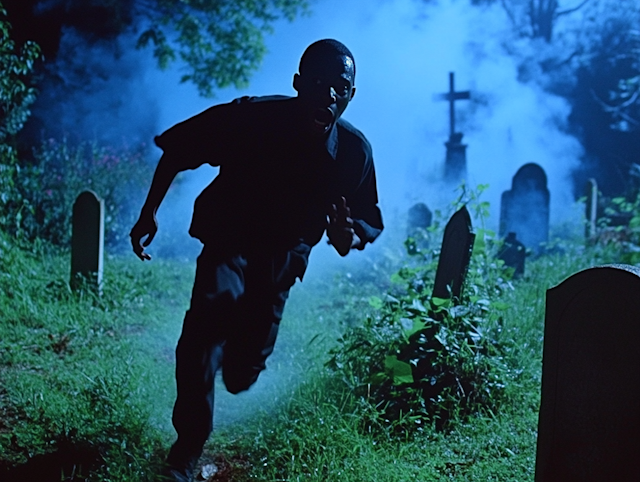 Man Running Through Graveyard at Night