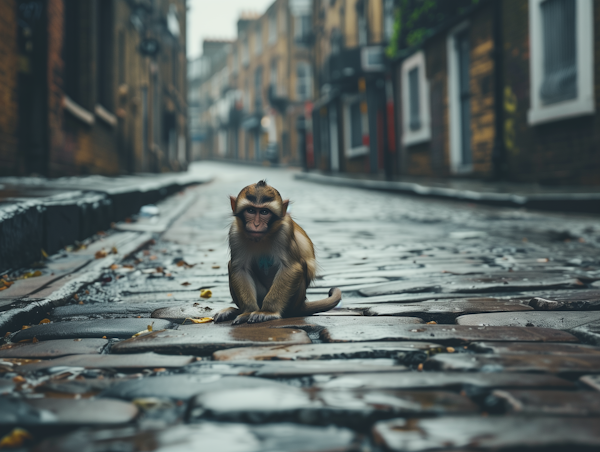 Sad Monkey on Cobblestone in London