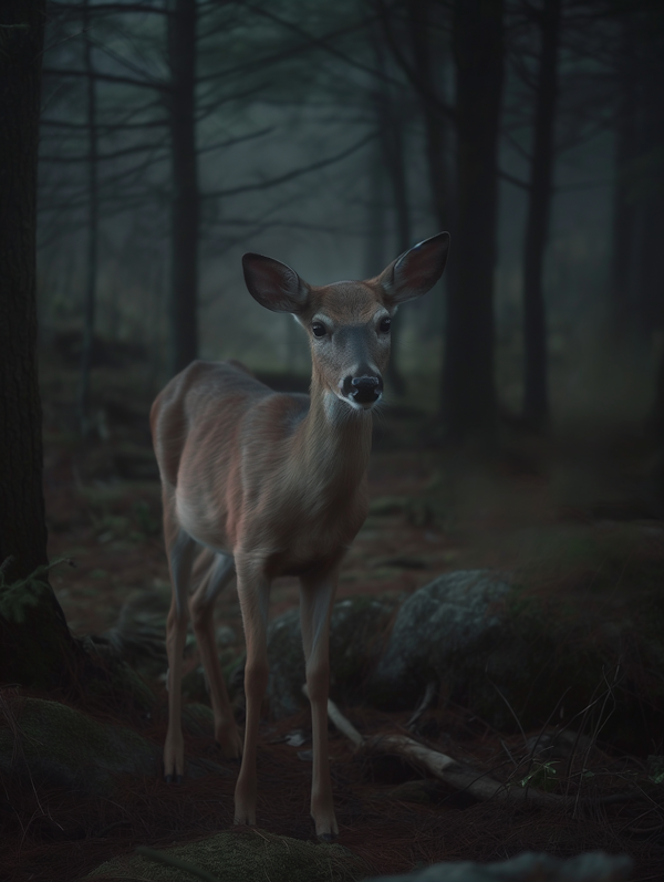 Serene Deer in Dim Forest