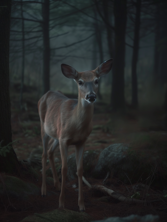 Serene Deer in Dim Forest