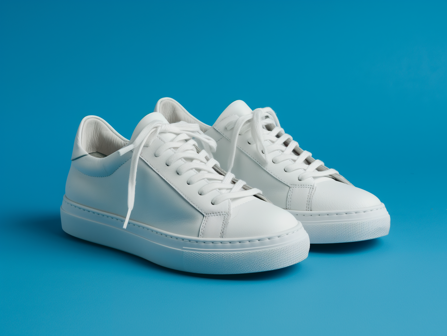 White Sneakers on Blue Background