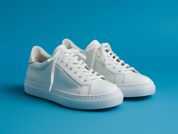 White Sneakers on Blue Background