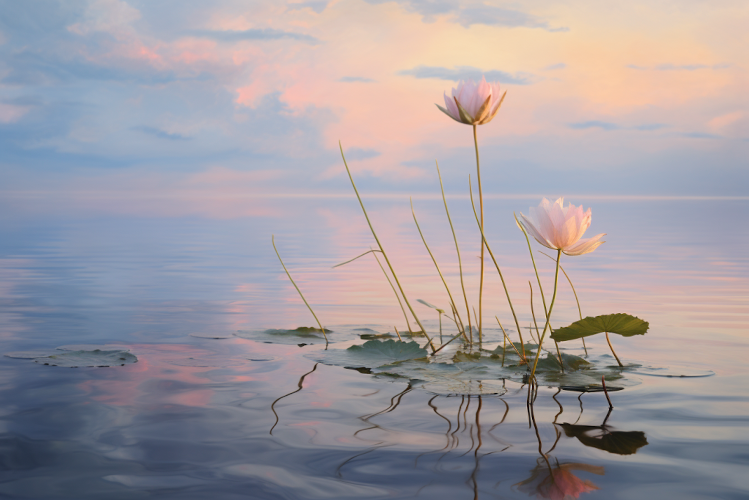 Twilight Serenity with Pink Water Lilies