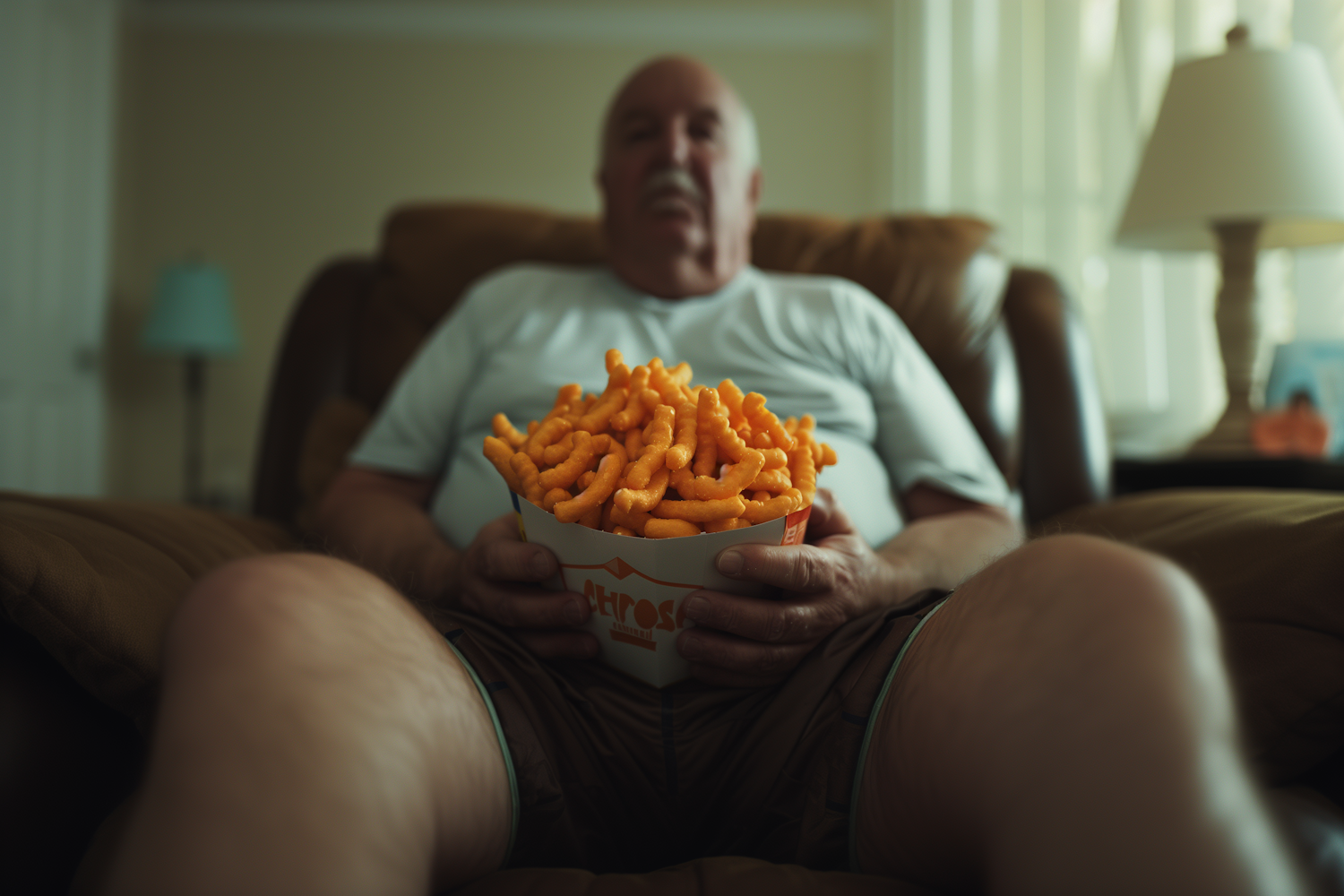 Older Man Relaxing with Cheese Snacks