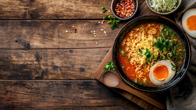 Asian-Style Noodle Soup Presentation