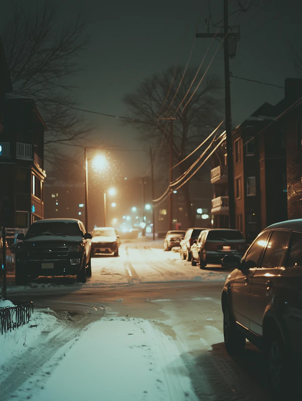 Snowy Urban Night Scene