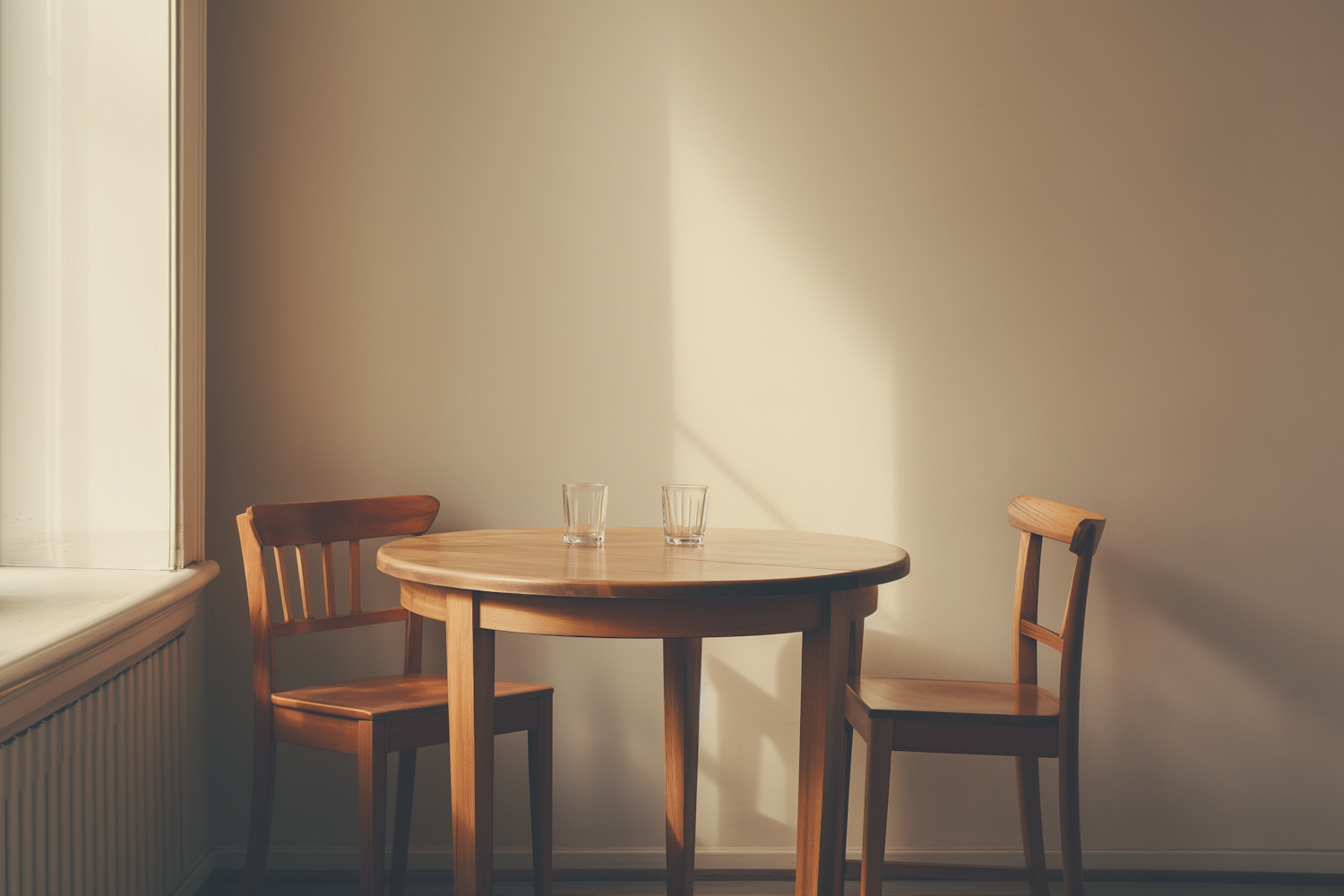 Early Morning Serenity with Wooden Table