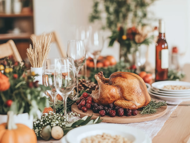 Festive Dining Table with Roasted Turkey